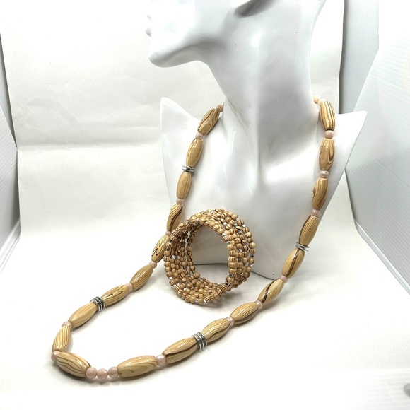 Handcrafted Wooden Beads Necklace and Coil Bracelet Set NWT - Picture 5 of 14